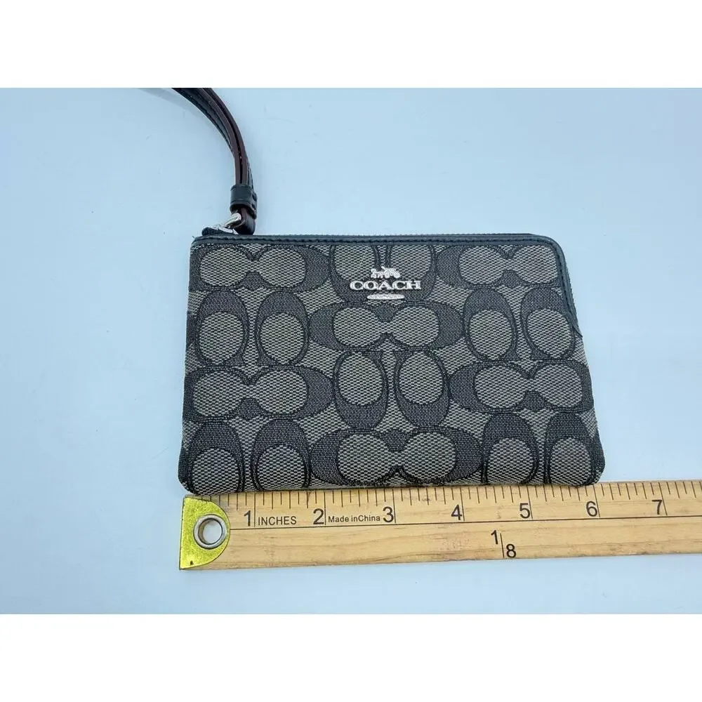 Coach Signature Wristlet Wallet Brown Black Canvas Zip Pouch F58033